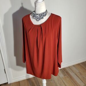 LIZ CLAIRBORNE TUNIC ORANGE BRICK LONG SLEEVE POLY/SPANDEX SIZE 1X